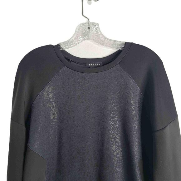 Trouve Black Blue Long Sleeve Crew Neck Color Block Sweatshirt Medium - Picture 2 of 6